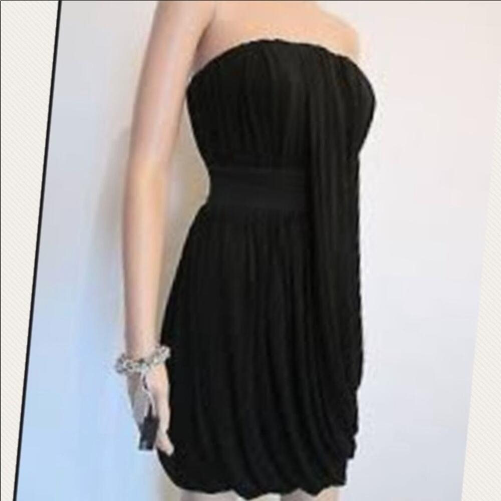 AllSaints Dress Womens 6 Black Taka Flexile Strapless Ruched Bubble Hem